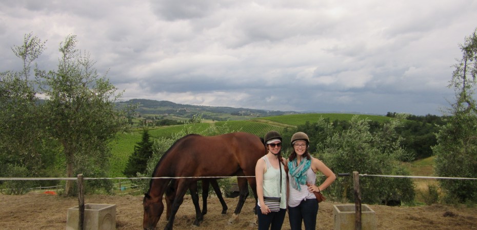 Rolling hills of Tuscany can be seen from the barn